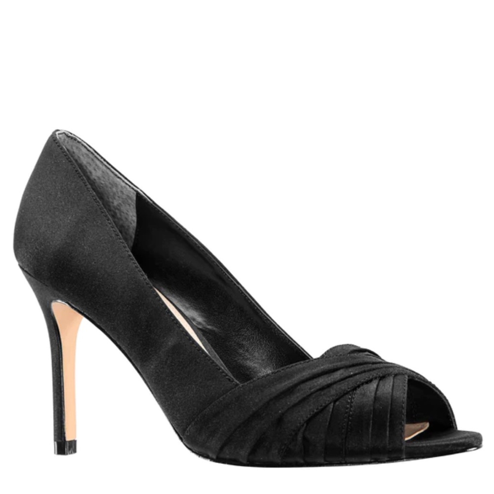 Nina Rhiyana Black Satin Peeptoe Pumps